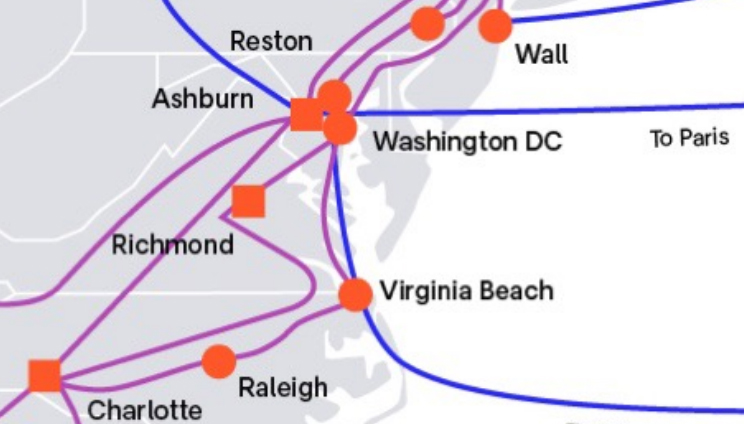 New network route Ashburn Virginia beach